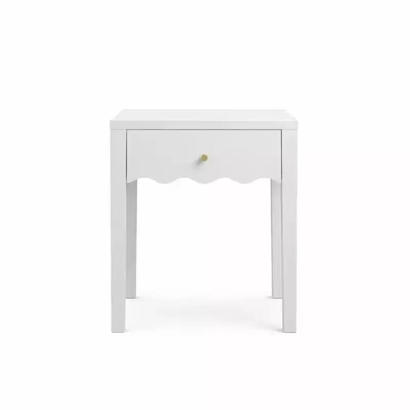 Comodino bianco con cassetto, tavolino moderno da letto con bordo ondulato, tavolino compatto per camera da letto e soggiorno, piccolo tavolino contenitore
