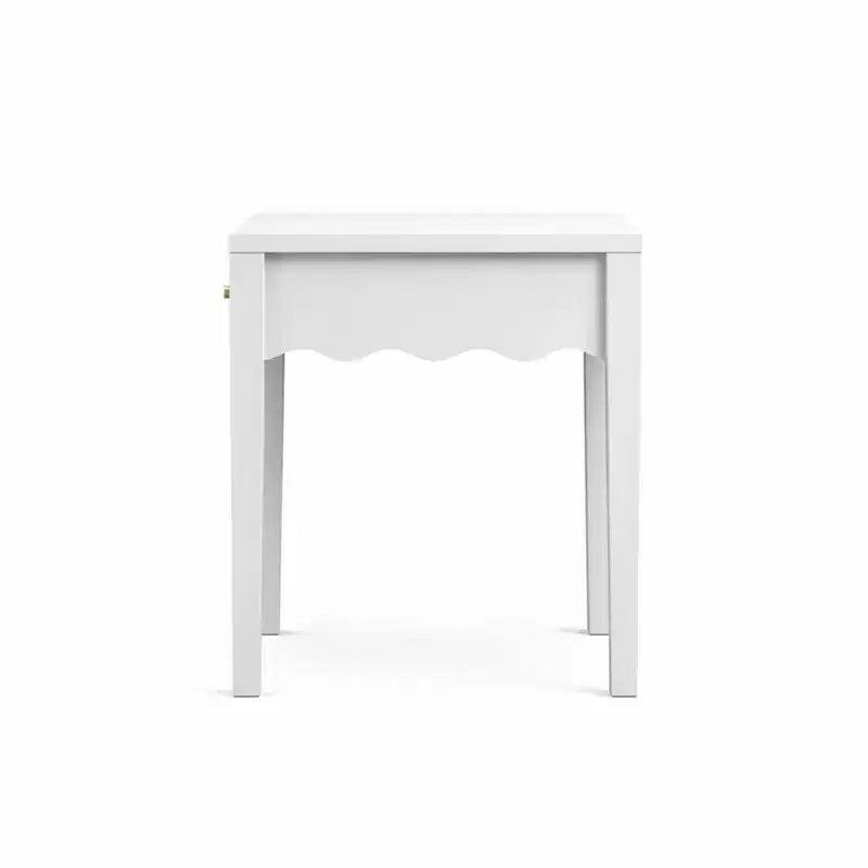 Comodino bianco con cassetto, tavolino moderno da letto con bordo ondulato, tavolino compatto per camera da letto e soggiorno, piccolo tavolino contenitore