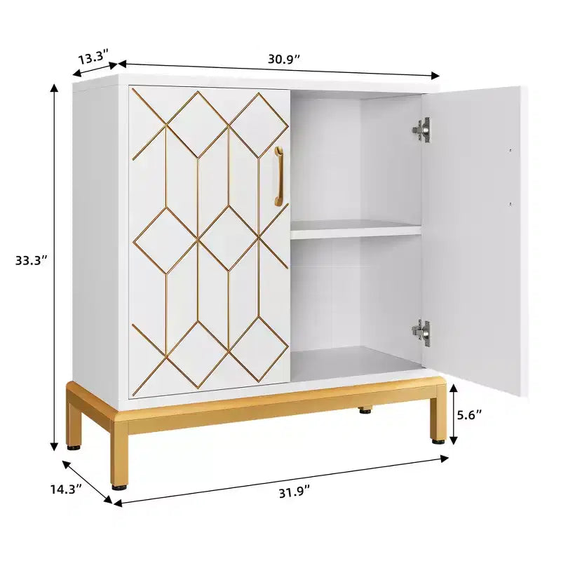 Credenza, mobile contenitore moderno con ante e ripiani, 30.9W14.3D33.3H, bianco/oro per cucina/ufficio/sala da pranzo/soggiorno