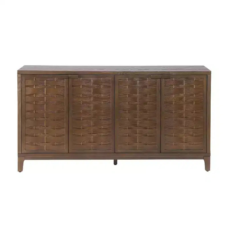 Credenza a 4 ante in stile moderno di metà secolo, 59', con motivo intrecciato 3D