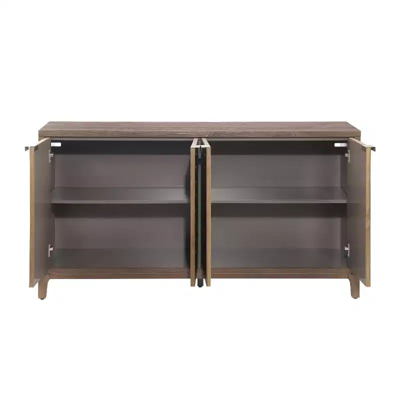 Credenza a 4 ante in stile moderno di metà secolo, 59', con motivo intrecciato 3D