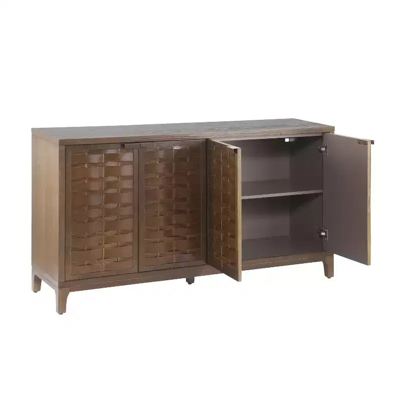 Credenza a 4 ante in stile moderno di metà secolo, 59', con motivo intrecciato 3D