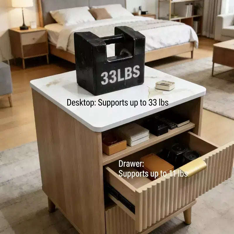 Comodino 3 in 1 con 2 cassetti, moderno con angoli curvi, per soggiorno o camera da letto