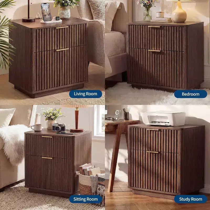 Fluted Nightstand, Mid Century Nightstand, Modern End Table, Curved Profile, for Bedroom, Living Room
