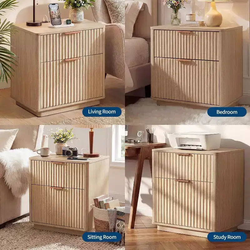 Fluted Nightstand, Mid Century Nightstand, Modern End Table, Curved Profile, for Bedroom, Living Room