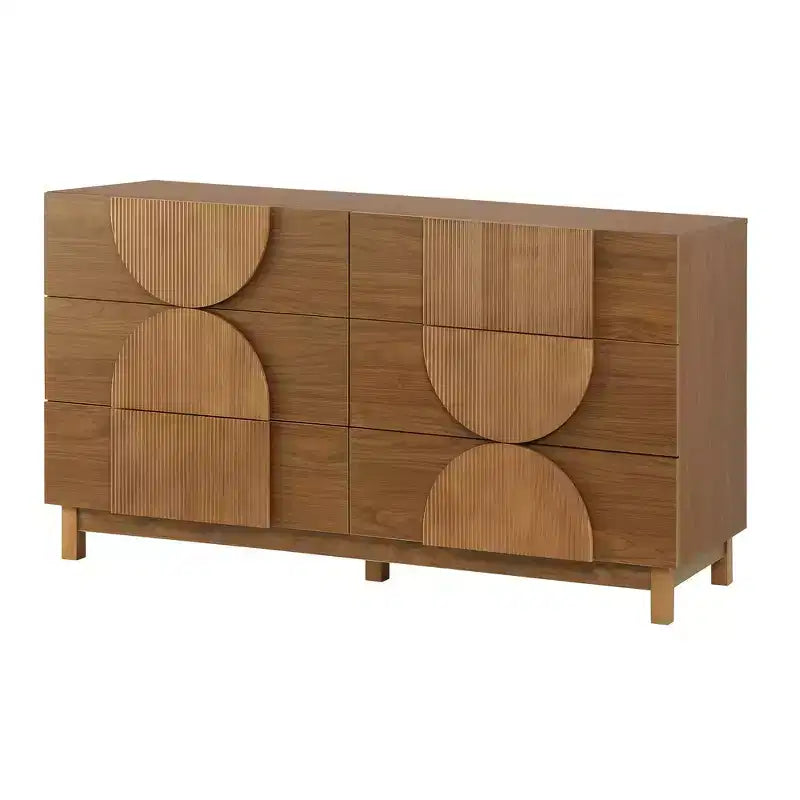 Cassettiera moderna con motivi geometrici e cassetti, ampia, con dettagli semicircolari, per camera da letto e soggiorno