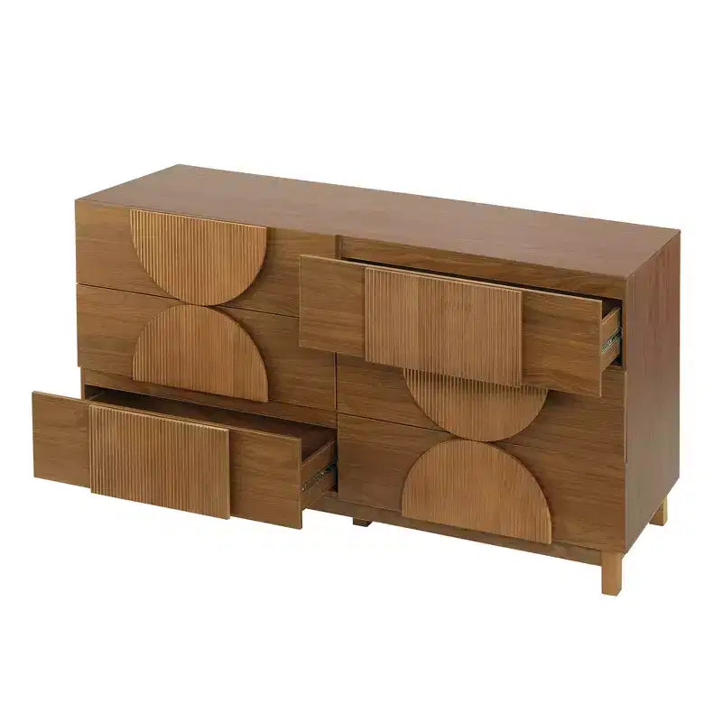 Cassettiera moderna con motivi geometrici e cassetti, ampia, con dettagli semicircolari, per camera da letto e soggiorno