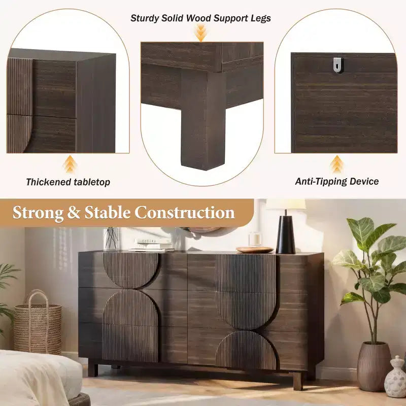 Cassettiera moderna con motivi geometrici e cassetti, ampia, con dettagli semicircolari, per camera da letto e soggiorno