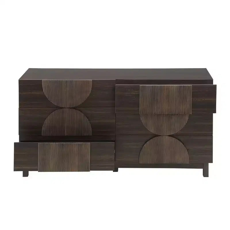 Cassettiera moderna con motivi geometrici e cassetti, ampia, con dettagli semicircolari, per camera da letto e soggiorno