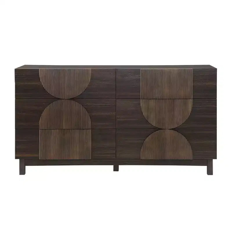 Cassettiera moderna con motivi geometrici e cassetti, ampia, con dettagli semicircolari, per camera da letto e soggiorno