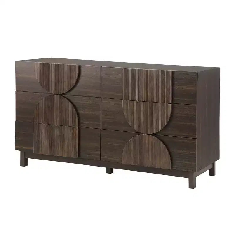 Cassettiera moderna con motivi geometrici e cassetti, ampia, con dettagli semicircolari, per camera da letto e soggiorno