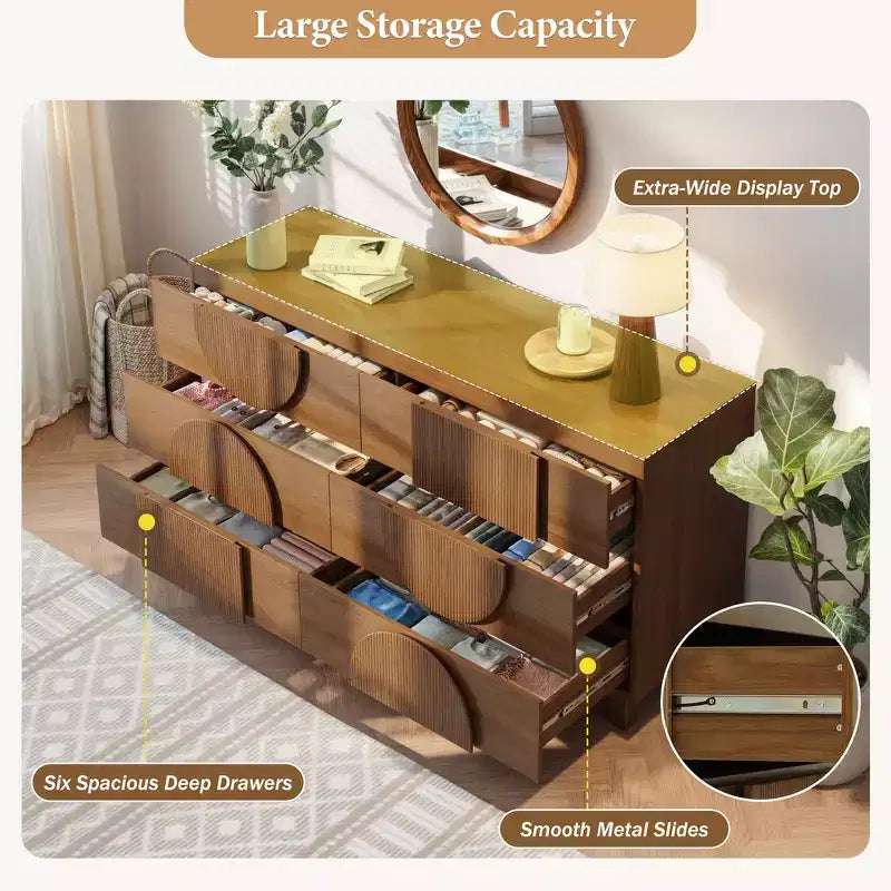 Cassettiera moderna con motivi geometrici e cassetti, ampia, con dettagli semicircolari, per camera da letto e soggiorno