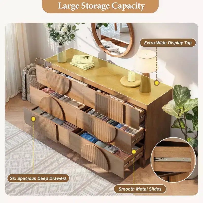 Cassettiera moderna con motivi geometrici e cassetti, ampia, con dettagli semicircolari, per camera da letto e soggiorno