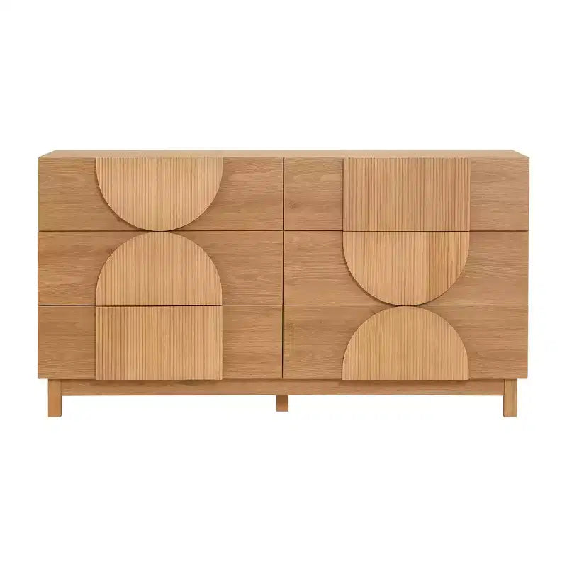 Cassettiera moderna con motivi geometrici e cassetti, ampia, con dettagli semicircolari, per camera da letto e soggiorno