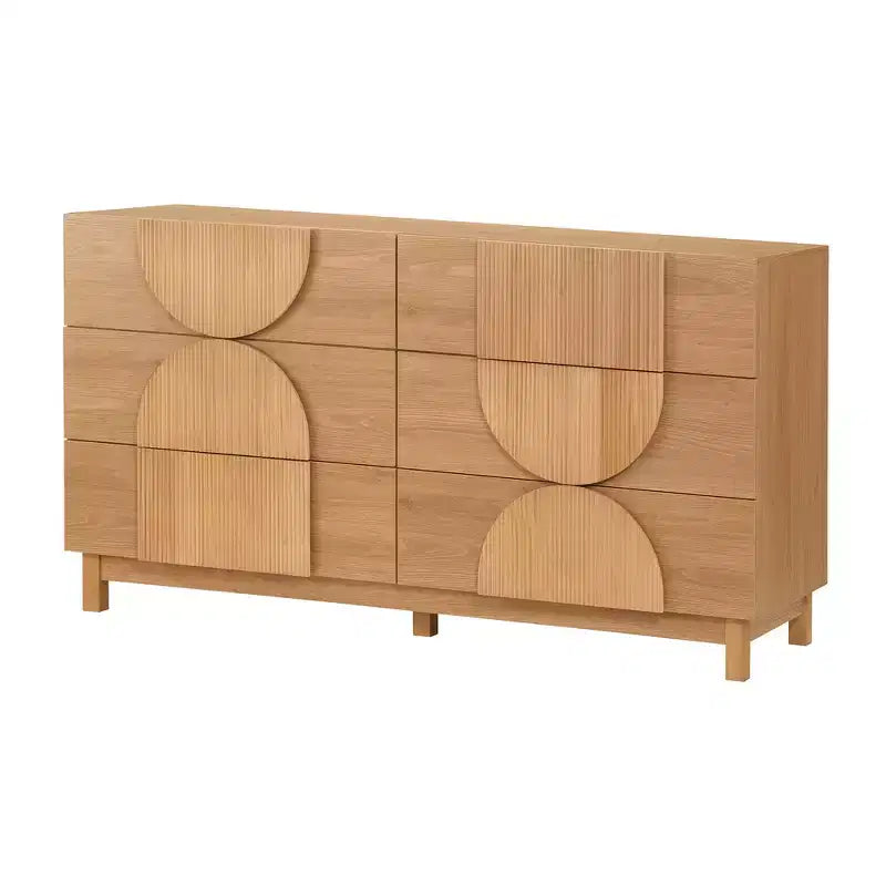 Cassettiera moderna con motivi geometrici e cassetti, ampia, con dettagli semicircolari, per camera da letto e soggiorno