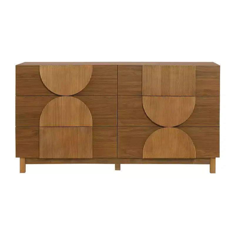 Cassettiera moderna con motivi geometrici e cassetti, ampia, con dettagli semicircolari, per camera da letto e soggiorno