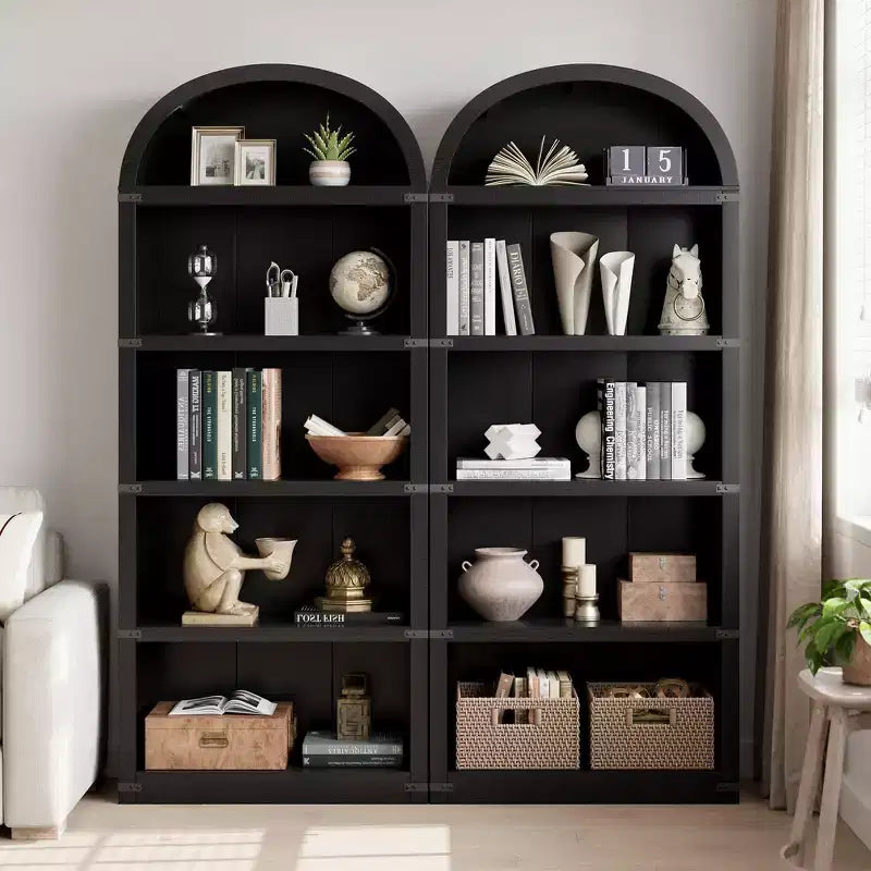 Bookcase 5 Shelf Arched Bookshelf 71.65 in Tall Bookcase Farmhouse Display Storage Rack Wooden Bookshelves for Home Office, Living Room