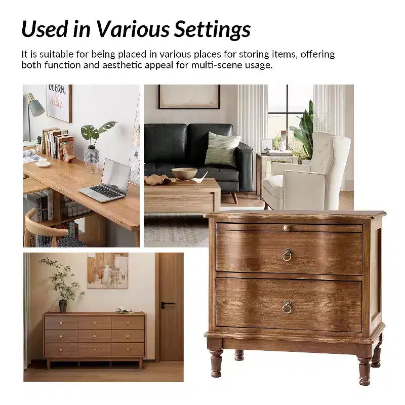Traditional 2-Drawer Solid Wood End Table with Built-In Outlet