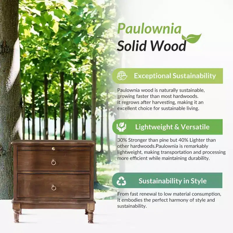Traditional 2-Drawer Solid Wood End Table with Built-In Outlet