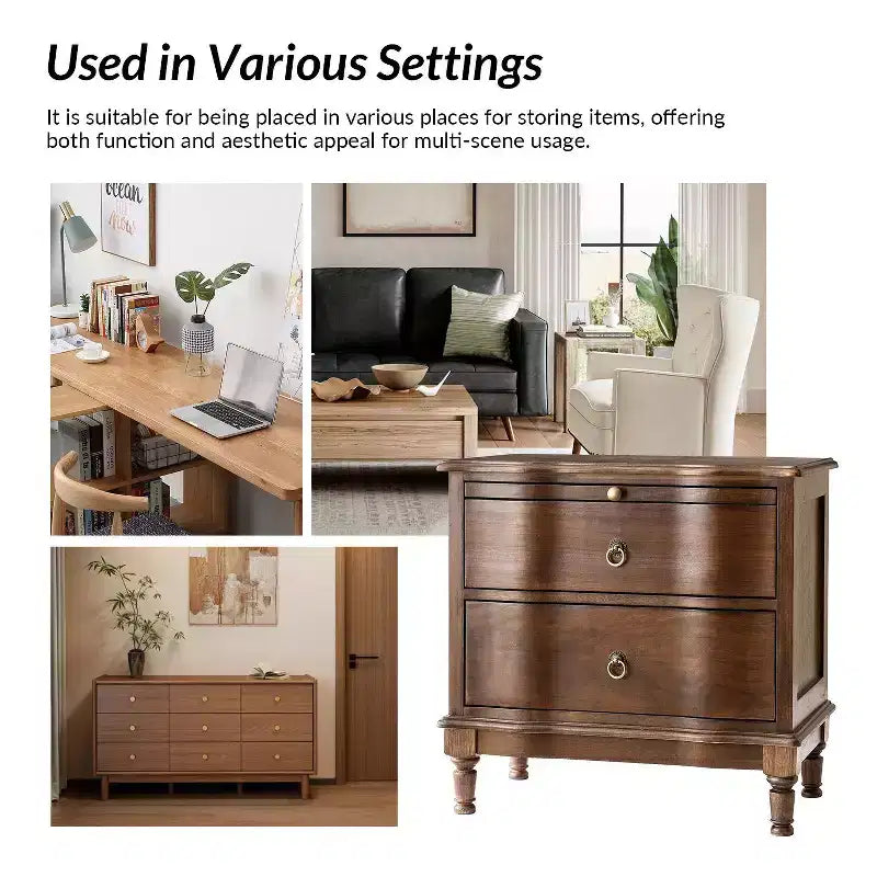 Traditional 2-Drawer Solid Wood End Table with Built-In Outlet