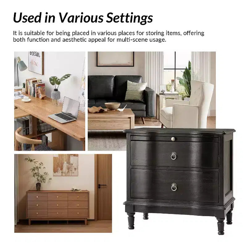 Traditional 2-Drawer Solid Wood End Table with Built-In Outlet