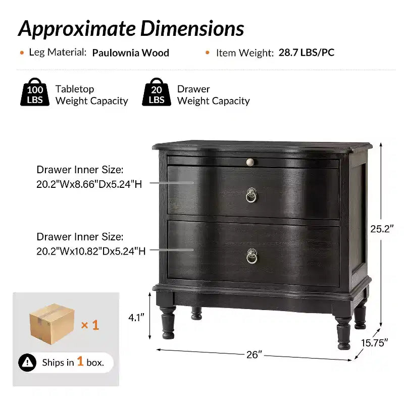 Traditional 2-Drawer Solid Wood End Table with Built-In Outlet