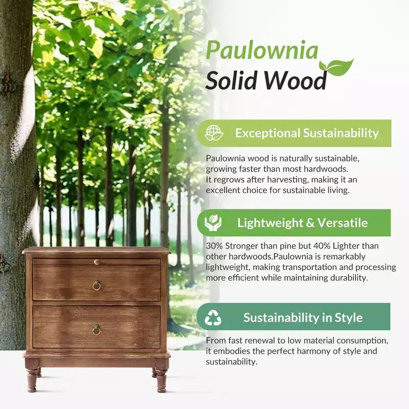 Traditional 2-Drawer Solid Wood End Table with Built-In Outlet