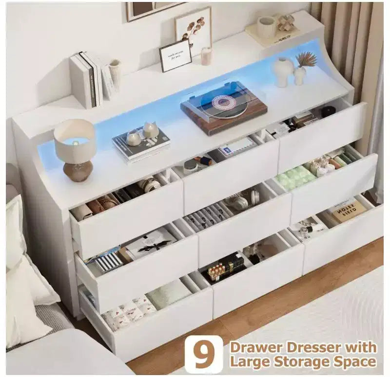 Cassettiera in legno da 59 con 9 cassetti, moderna per camera da letto, soggiorno, corridoio e ingresso