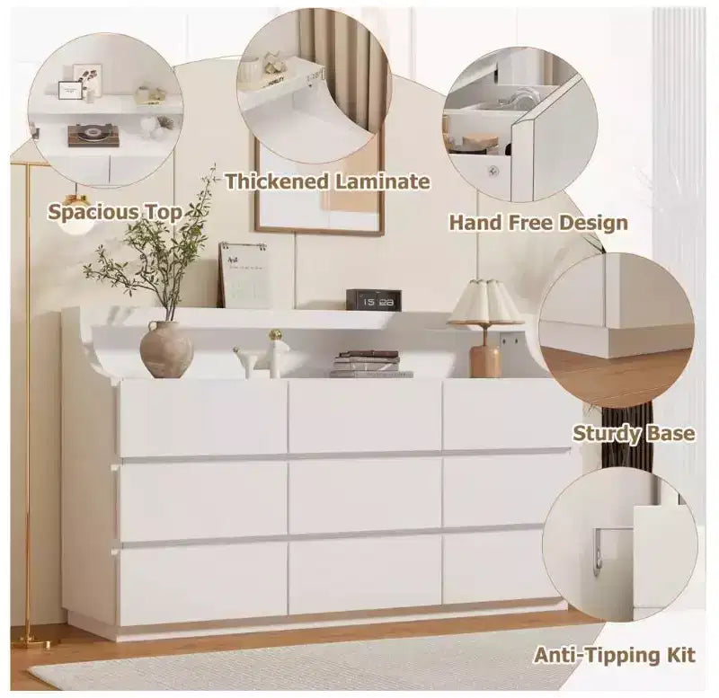 Cassettiera in legno da 59 con 9 cassetti, moderna per camera da letto, soggiorno, corridoio e ingresso