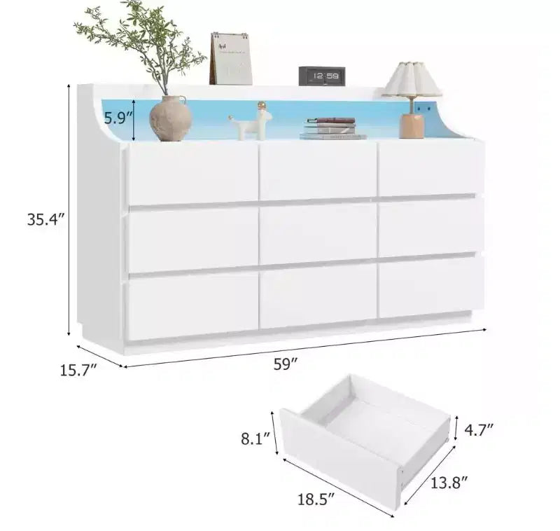 Cassettiera in legno da 59 con 9 cassetti, moderna per camera da letto, soggiorno, corridoio e ingresso