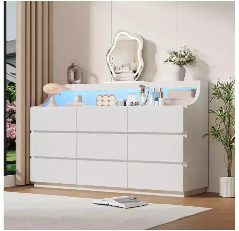 Cassettiera in legno da 59 con 9 cassetti, moderna per camera da letto, soggiorno, corridoio e ingresso