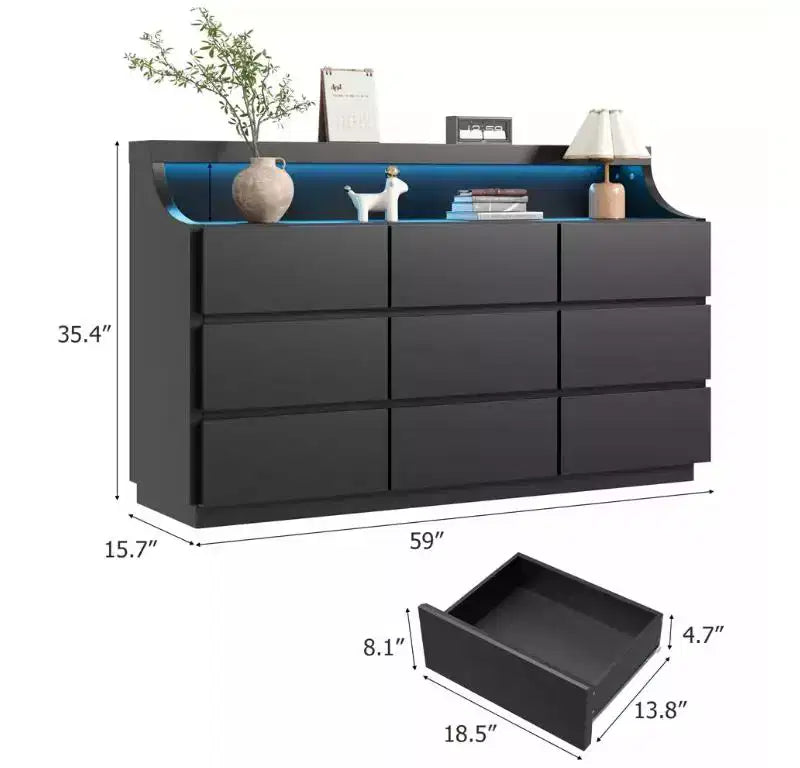 Cassettiera in legno da 59 con 9 cassetti, moderna per camera da letto, soggiorno, corridoio e ingresso