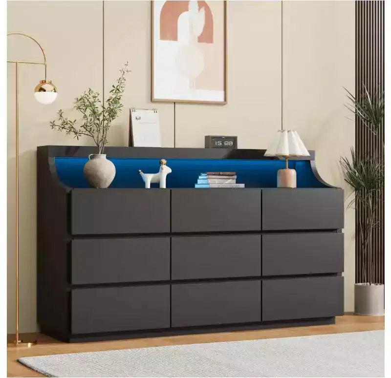 Cassettiera in legno da 59 con 9 cassetti, moderna per camera da letto, soggiorno, corridoio e ingresso