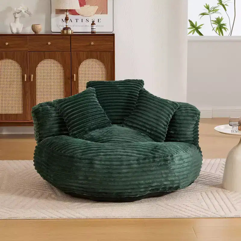 Divano a sacco per adulti e bambini, poltrona oversize in velluto a coste con 3 cuscini e bracciolo per soggiorno o camera da letto