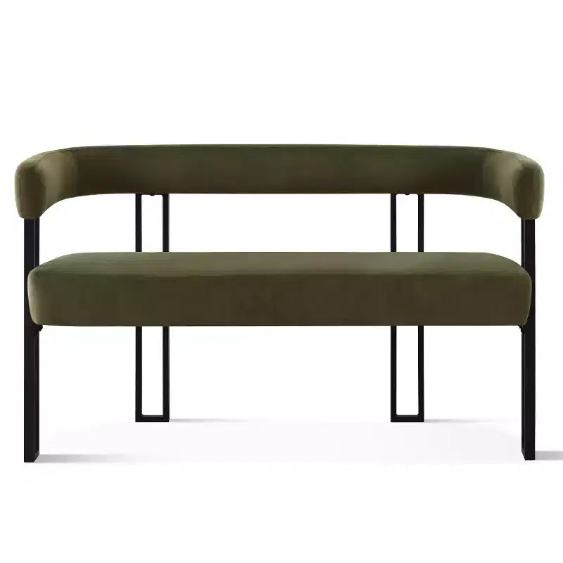 Panca moderna da 49 con schienale e braccioli, elegante panca da pranzo, divanetto a 2 posti con struttura in metallo, seduta d'accento per il soggiorno