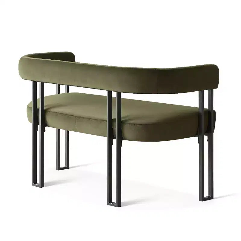 Panca moderna da 49 con schienale e braccioli, elegante panca da pranzo, divanetto a 2 posti con struttura in metallo, seduta d'accento per il soggiorno