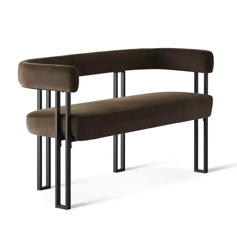 Panca moderna da 49 con schienale e braccioli, elegante panca da pranzo, divanetto a 2 posti con struttura in metallo, seduta d'accento per il soggiorno