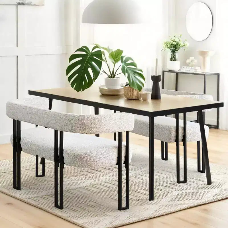Panca moderna da 49 con schienale e braccioli, elegante panca da pranzo, divanetto a 2 posti con struttura in metallo, seduta d'accento per il soggiorno