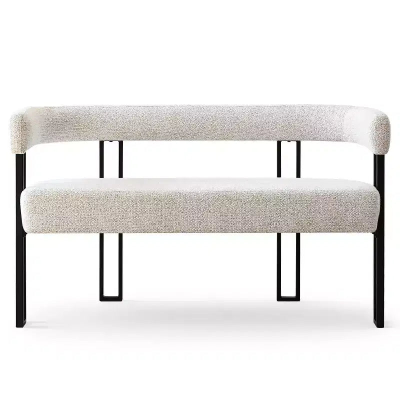 Panca moderna da 49 con schienale e braccioli, elegante panca da pranzo, divanetto a 2 posti con struttura in metallo, seduta d'accento per il soggiorno