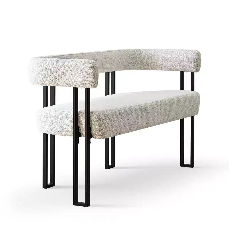 Panca moderna da 49 con schienale e braccioli, elegante panca da pranzo, divanetto a 2 posti con struttura in metallo, seduta d'accento per il soggiorno