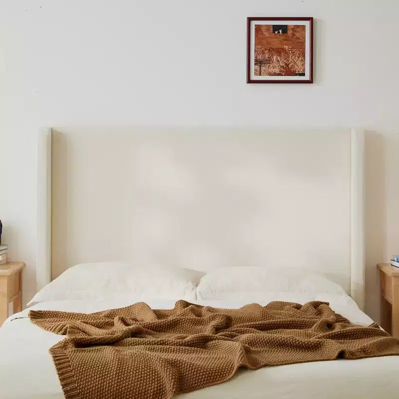Modern Boucle Upholstered Floor Bed with Wingback
