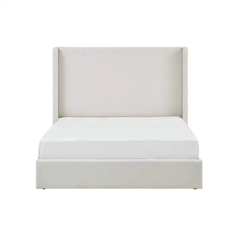 Modern Boucle Upholstered Floor Bed with Wingback