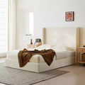 Modern Boucle Upholstered Floor Bed with Wingback