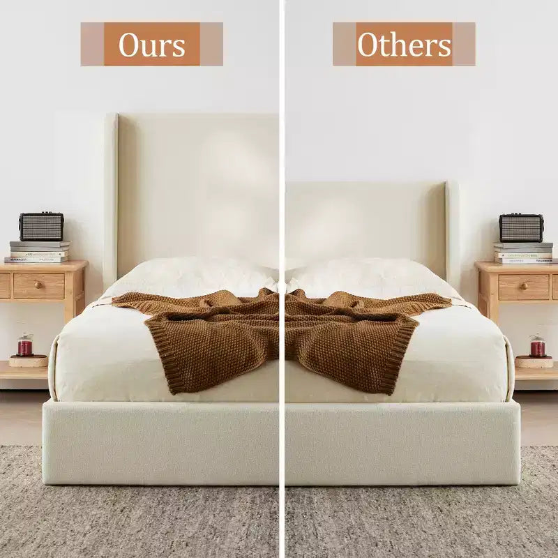 Modern Boucle Upholstered Floor Bed with Wingback