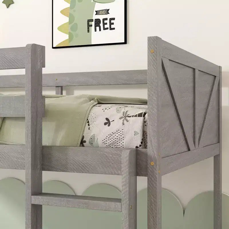 Twin over Twin Floor Bunk Bed with Panelled Headboard and Footboard