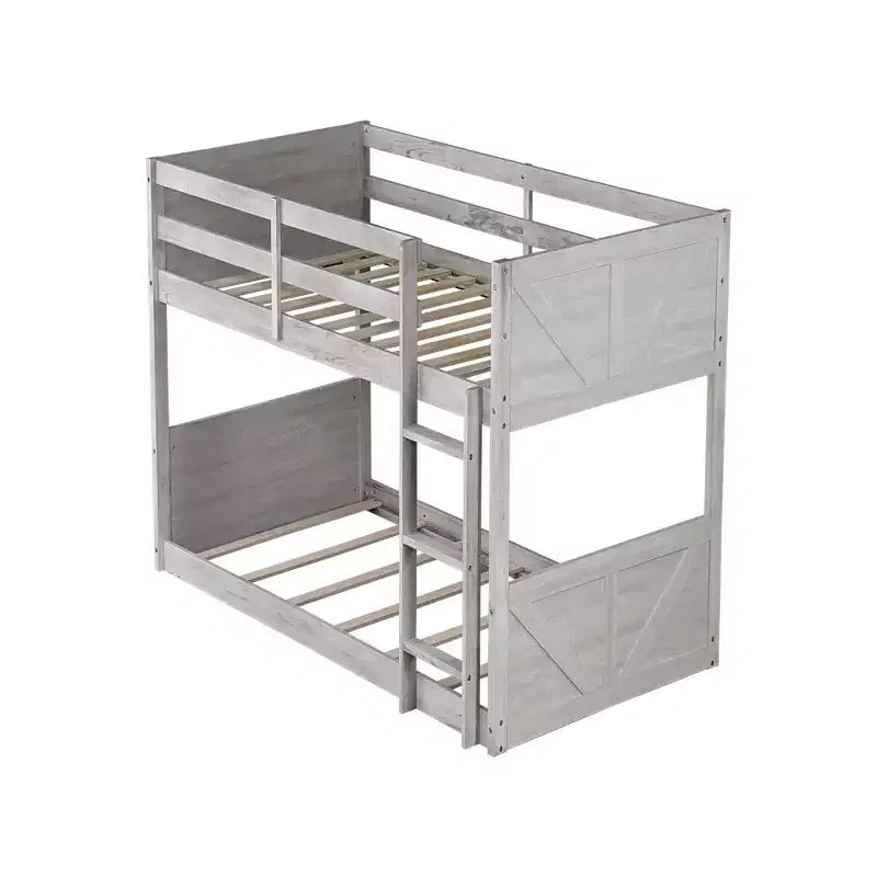 Twin over Twin Floor Bunk Bed with Panelled Headboard and Footboard